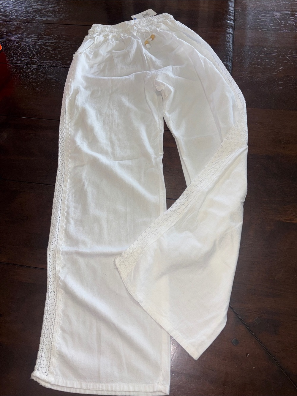 White Lace-Trim Wide Leg Beach Pants